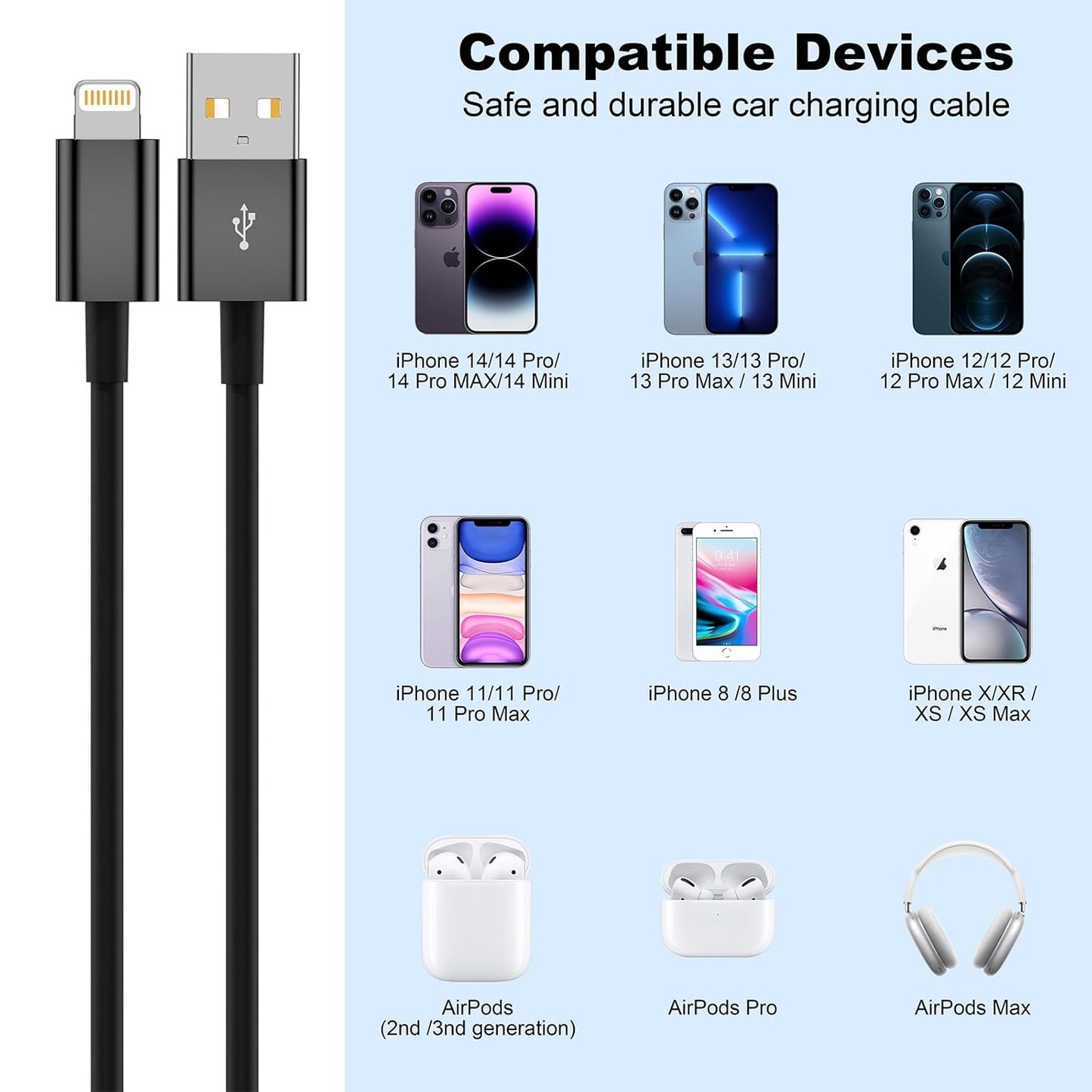 Apple MFi Certified CarPlay Lightning Cable USB-A Fast Charger for iPhone Mobile Arcade Ltd