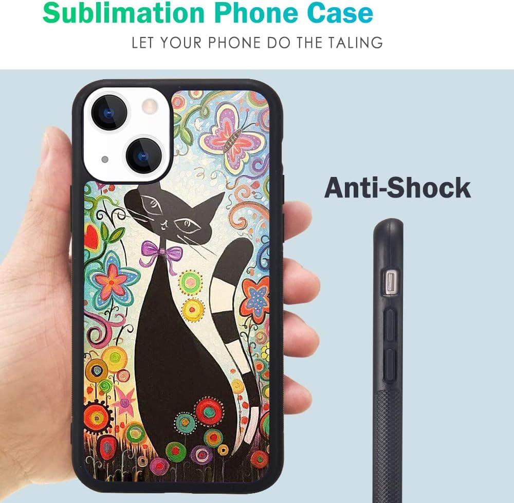 iPhone 13 Case Cute Colorful Cat Design Soft Bumper Hard Back Cover 6.1" Mobile Arcade Ltd