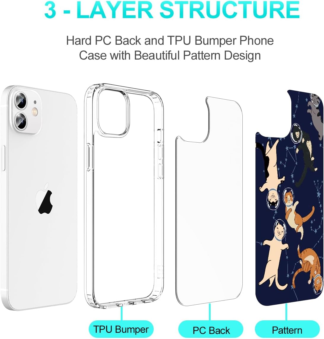 iPhone 12/12 Pro Case Space Cat Design Clear Shockproof Hybrid Bumper Cover Mobile Arcade Ltd