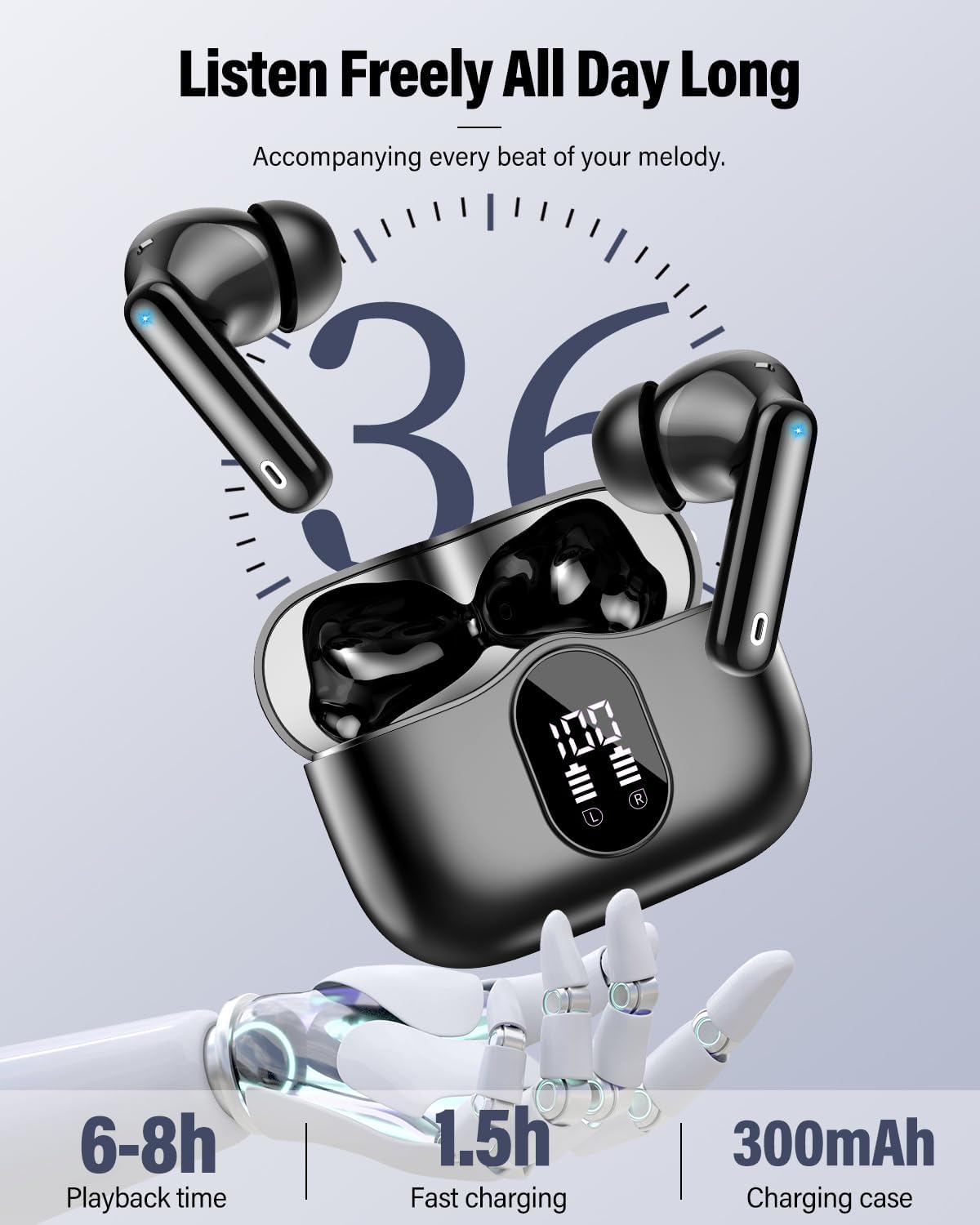 Bluetooth 5.4 Wireless Earbuds, Bass Stereo, Noise Cancelling Mic, IP7 Waterproof Mobile Arcade Ltd