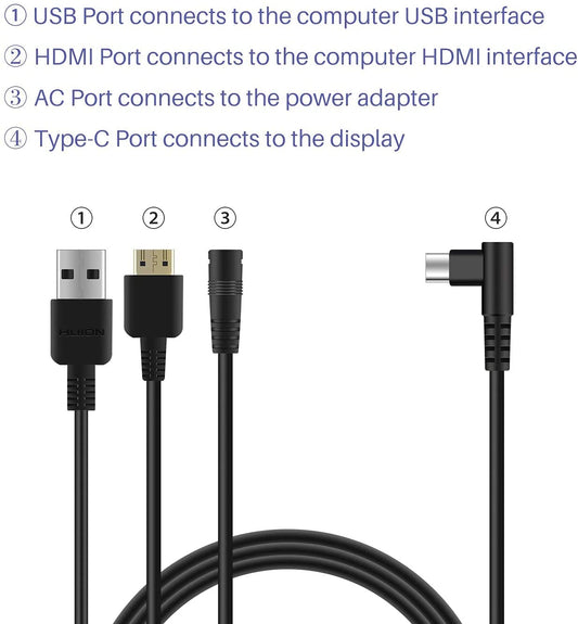 3-in-1 HDMI Cable for Kamvas Pro 12/13/16 Drawing Tablets – USB & Power Mobile Arcade Ltd