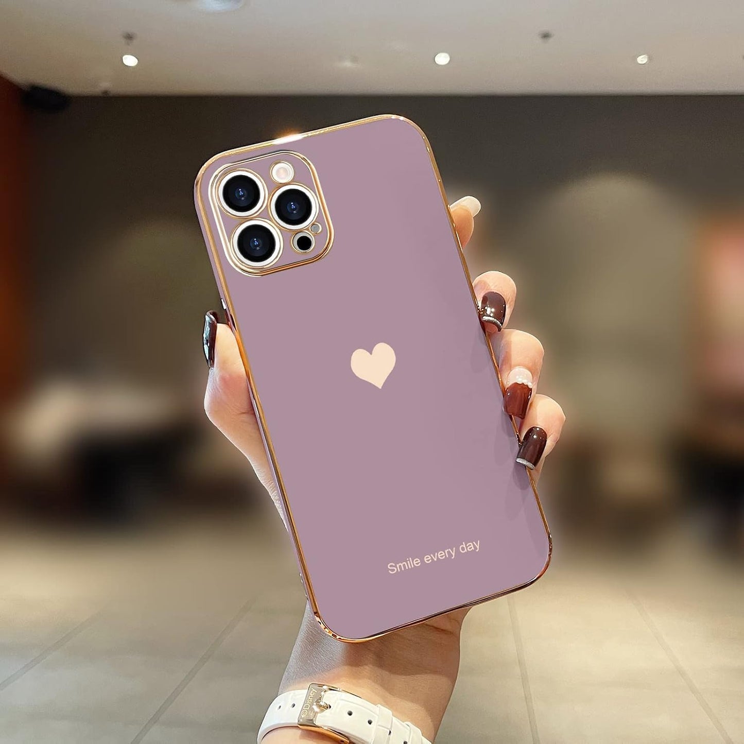 iPhone 14 Pro Case Lavender Heart Bling Cute Soft TPU Slim Bumper Cover Mobile Arcade Ltd