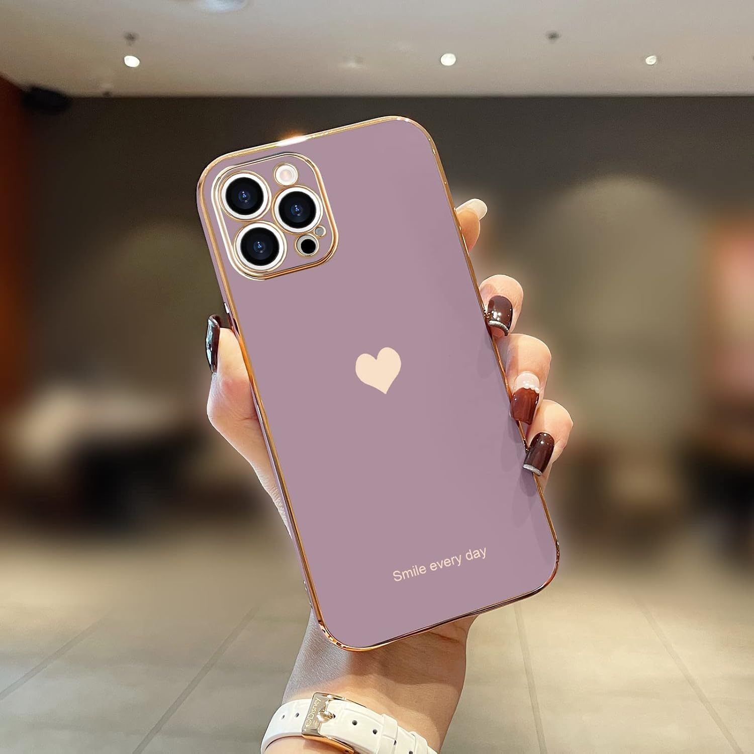 iPhone 14 Pro Case Lavender Heart Bling Cute Soft TPU Slim Bumper Cover Mobile Arcade Ltd