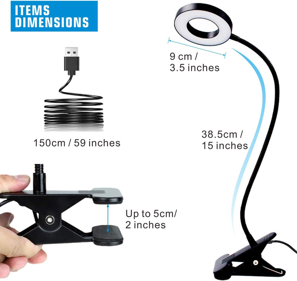 USB LED Desk Lamp Clip-On Light, 3 Modes & 10 Brightness Levels, Eye-Caring Mobile Arcade Ltd