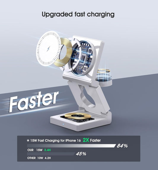 3 in 1 Wireless Charging Station Foldable Magnetic Fast Charger Stand 15W Mobile Arcade Ltd