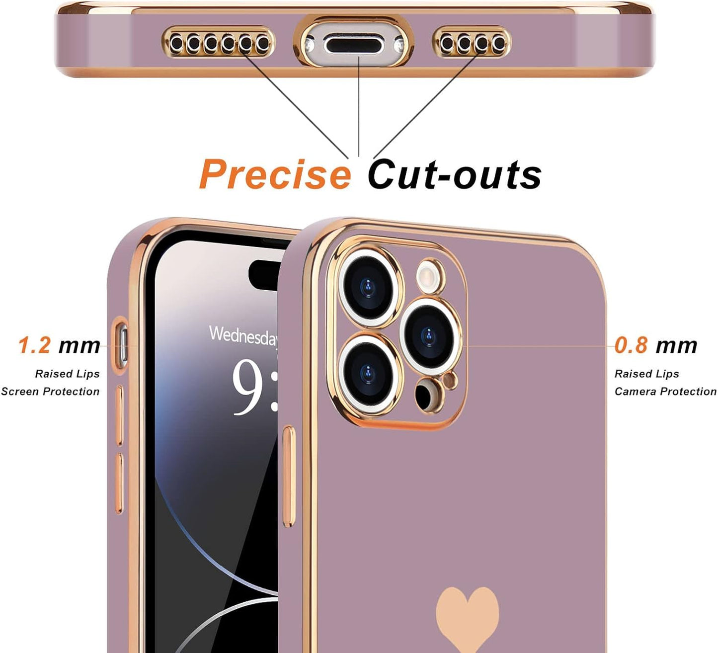 iPhone 14 Pro Case Lavender Heart Bling Cute Soft TPU Slim Bumper Cover Mobile Arcade Ltd