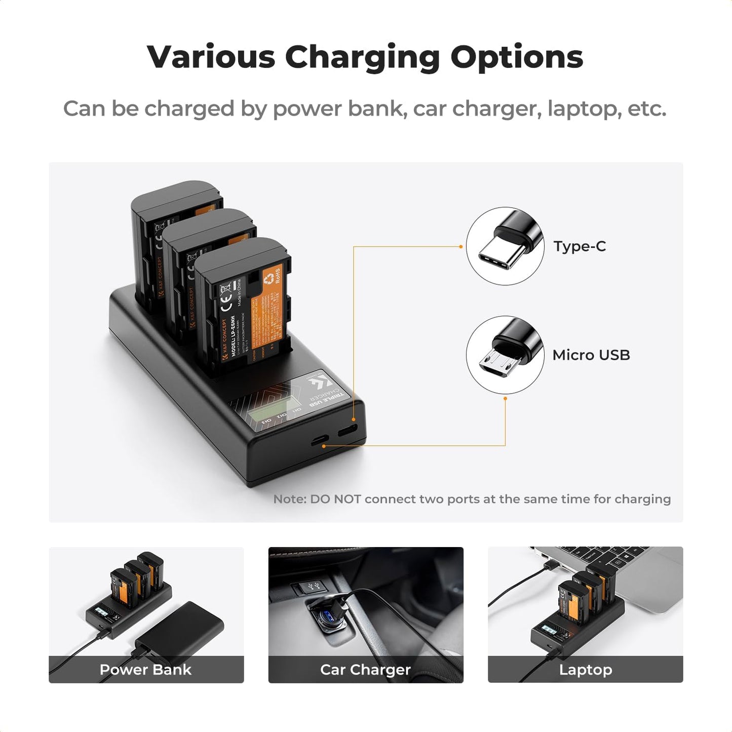K&F Concept 3-Pack LP-E6NH Batteries & USB Charger for Canon EOS R Series Mobile Arcade Ltd