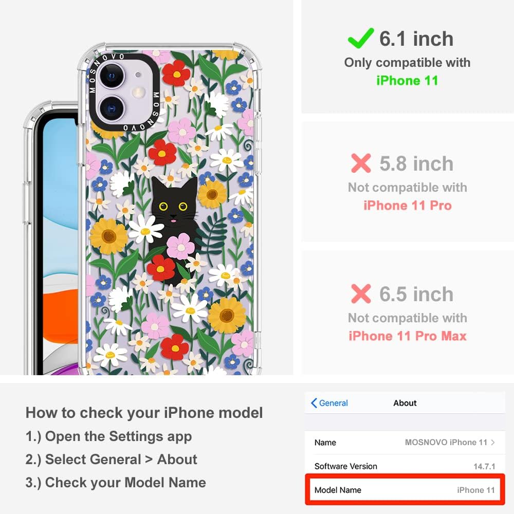 iPhone 11 Case Black Cat Garden Design Clear TPU Shockproof Bumper Cover Mobile Arcade Ltd