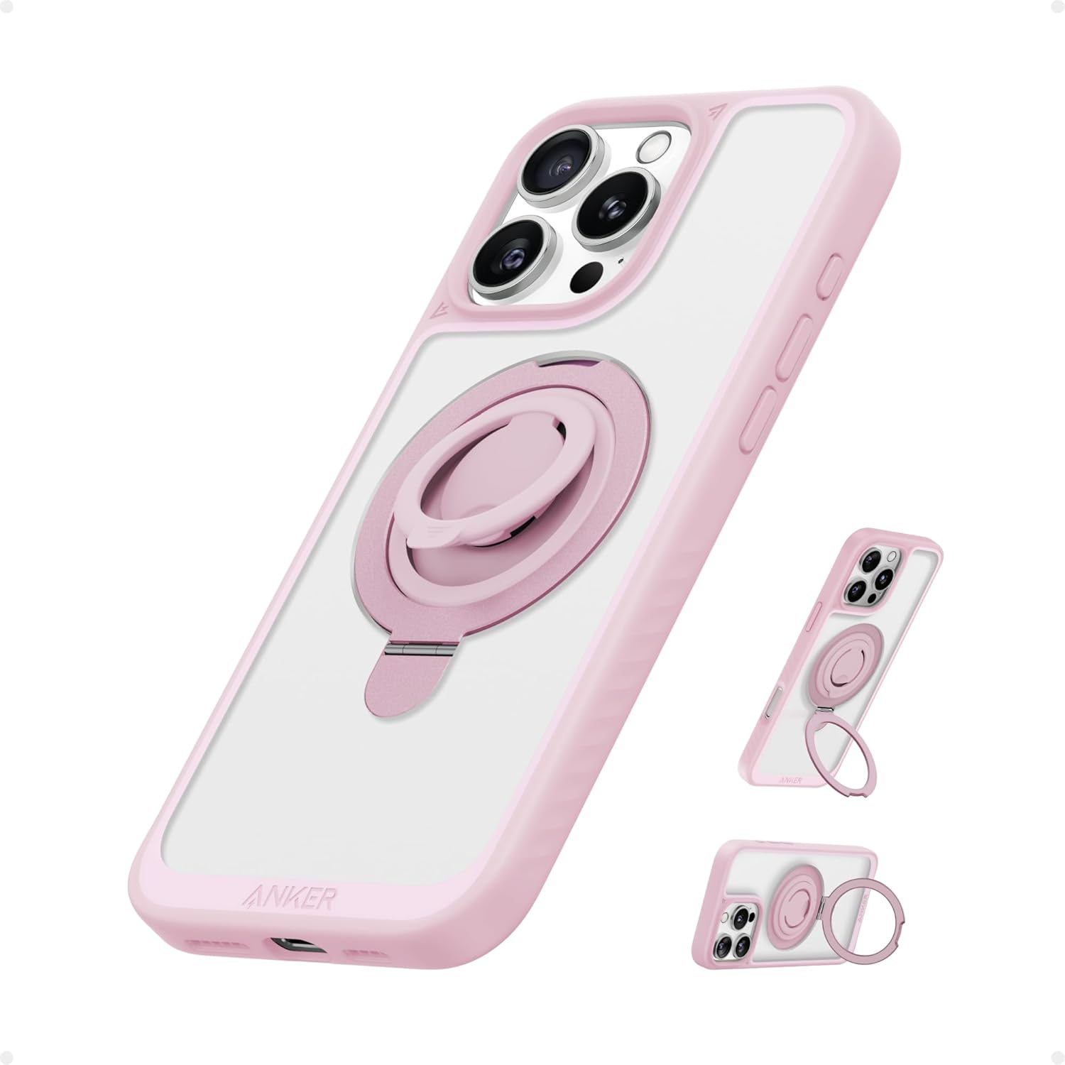 iPhone 16 Pro Max MagSafe Ring Stand Case Pink Shockproof Grip Kickstand