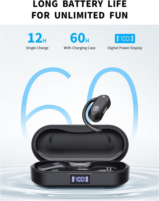Open-Ear Bluetooth 5.4 Headphones, 60H Playtime, Mic, IPX6, Lightweight Fit Mobile Arcade Ltd