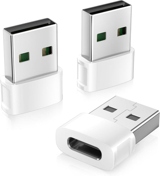 3-Pack USB to USB-C Adapter for iPhone 16/15/14, iPad, AirPods, Galaxy, More