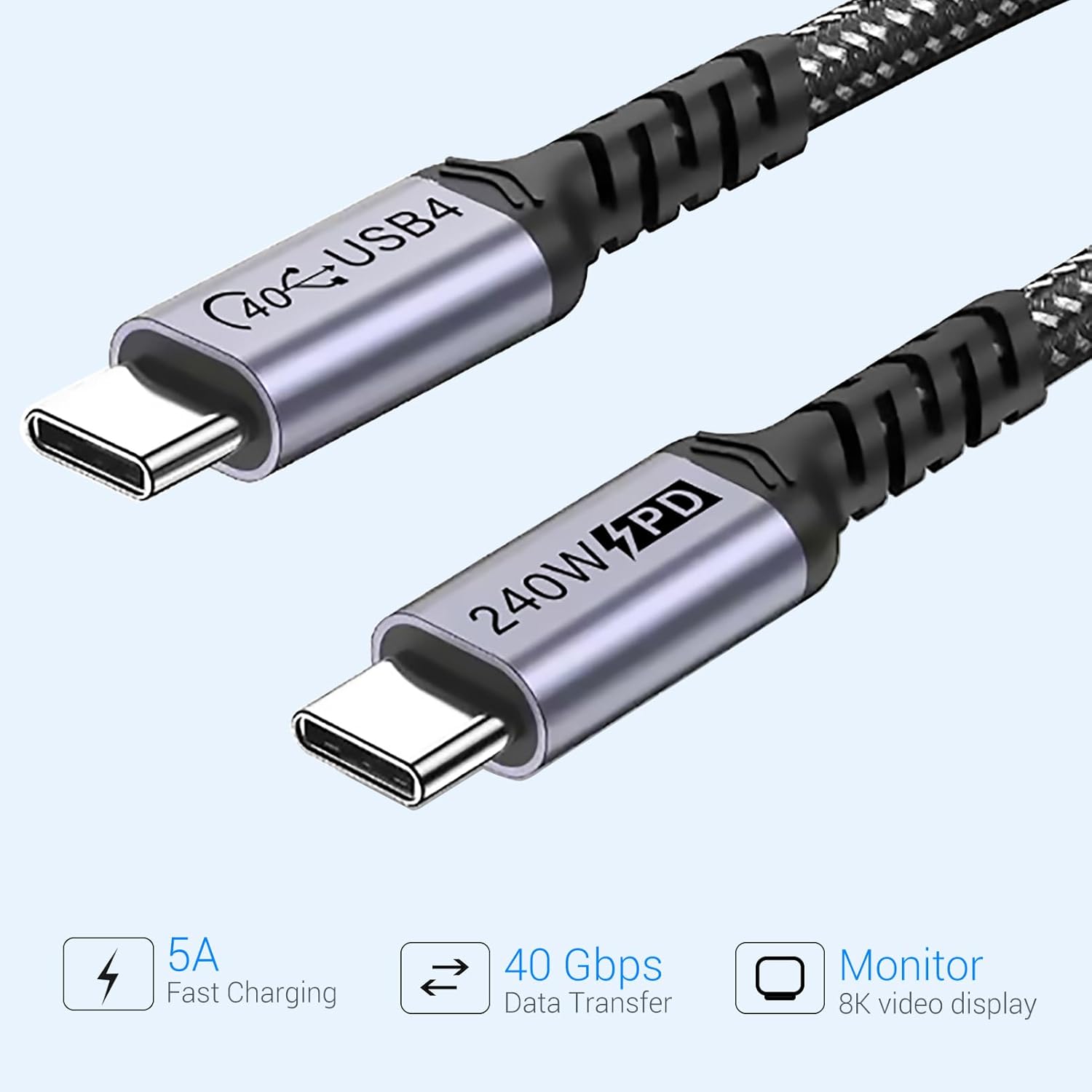 SUMPK 30cm USB-C Cable 240W Fast Charge, 40Gbps Data & 8K Video Output, 2 Pack Mobile Arcade Ltd