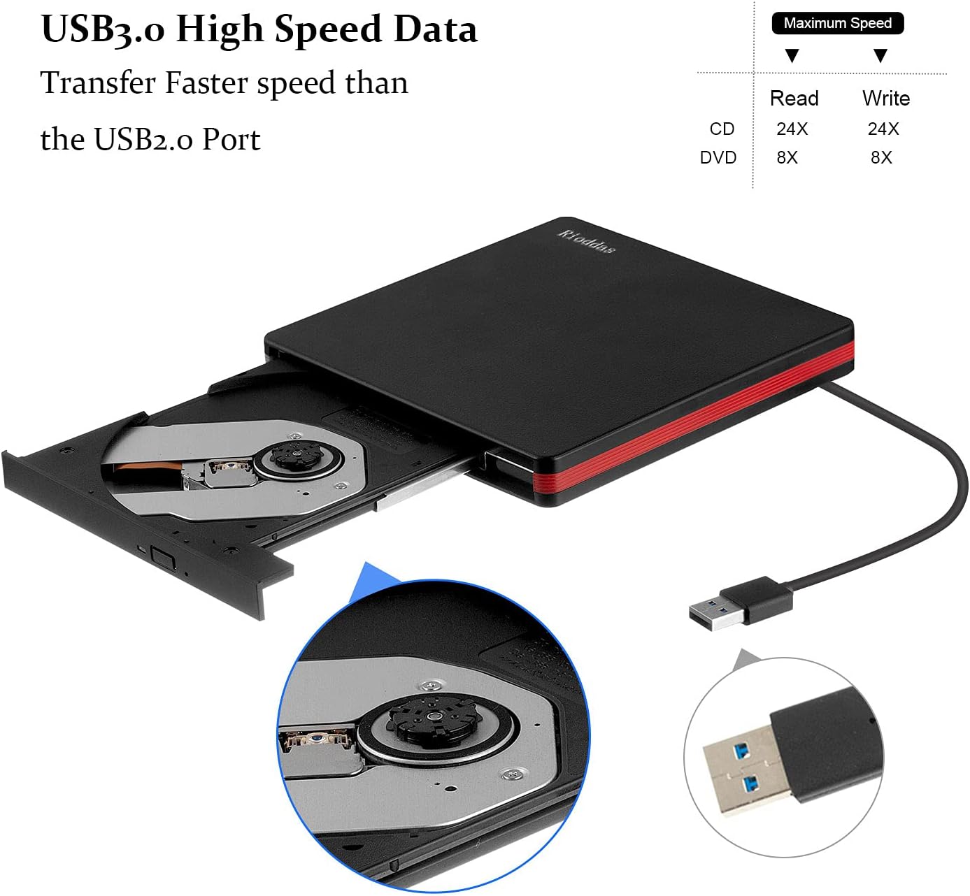 Rioddas USB 3.0 External CD/DVD Drive Burner for Laptop, PC, Mac & Linux Mobile Arcade Ltd
