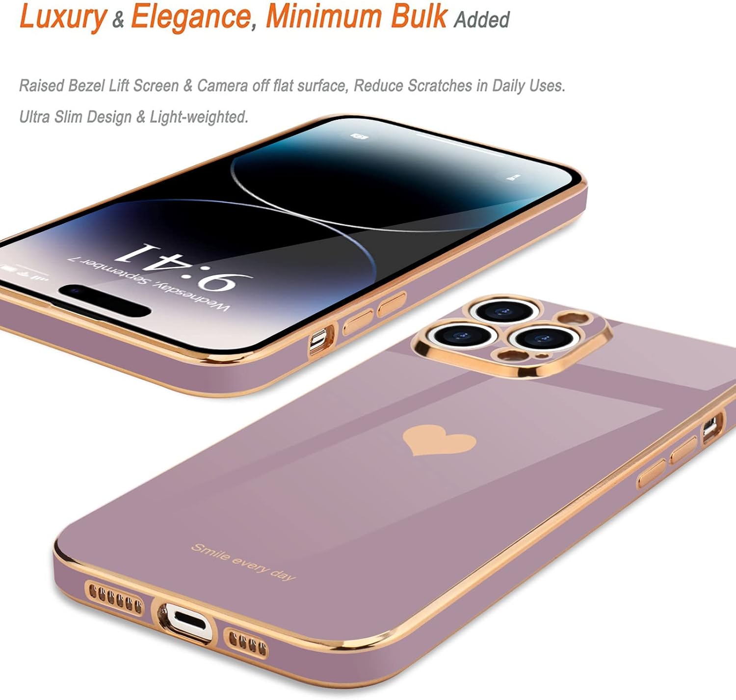 iPhone 14 Pro Case Lavender Heart Bling Cute Soft TPU Slim Bumper Cover Mobile Arcade Ltd