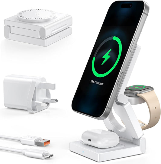 3 in 1 Wireless Charging Station Foldable Magnetic Fast Charger Stand 15W Mobile Arcade Ltd