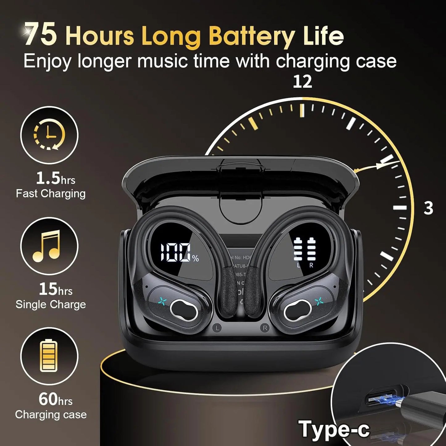 TWS Sports Earbuds Bluetooth 5.4 HiFi Bass Noise Cancelling Headset Mobile Arcade Ltd