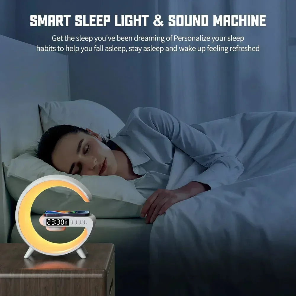 LED Smart G Lamp Bluetooth Speaker Wireless Charger RGB Alarm Clock Night Light Mobile Arcade Ltd