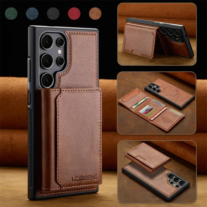 2-in-1 Magsafe Leather Wallet Case For Samsung Galaxy S25 Magnetic Cover Mobile Arcade Ltd