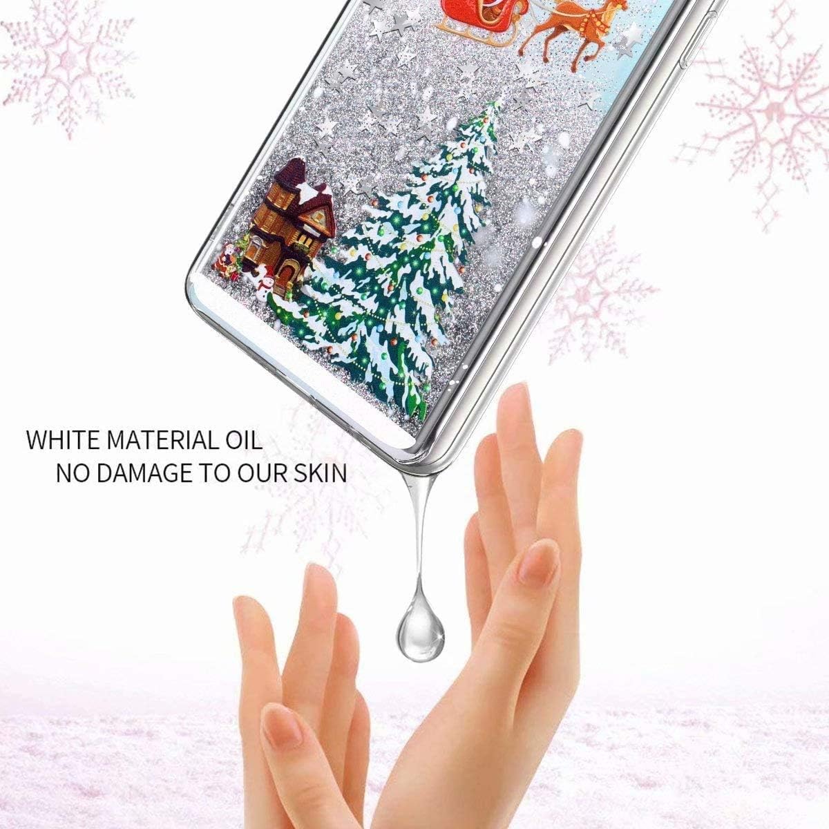iPhone 13 Pro Glitter Liquid Case Silver Stars Clear Sparkly Shockproof Cover Mobile Arcade Ltd