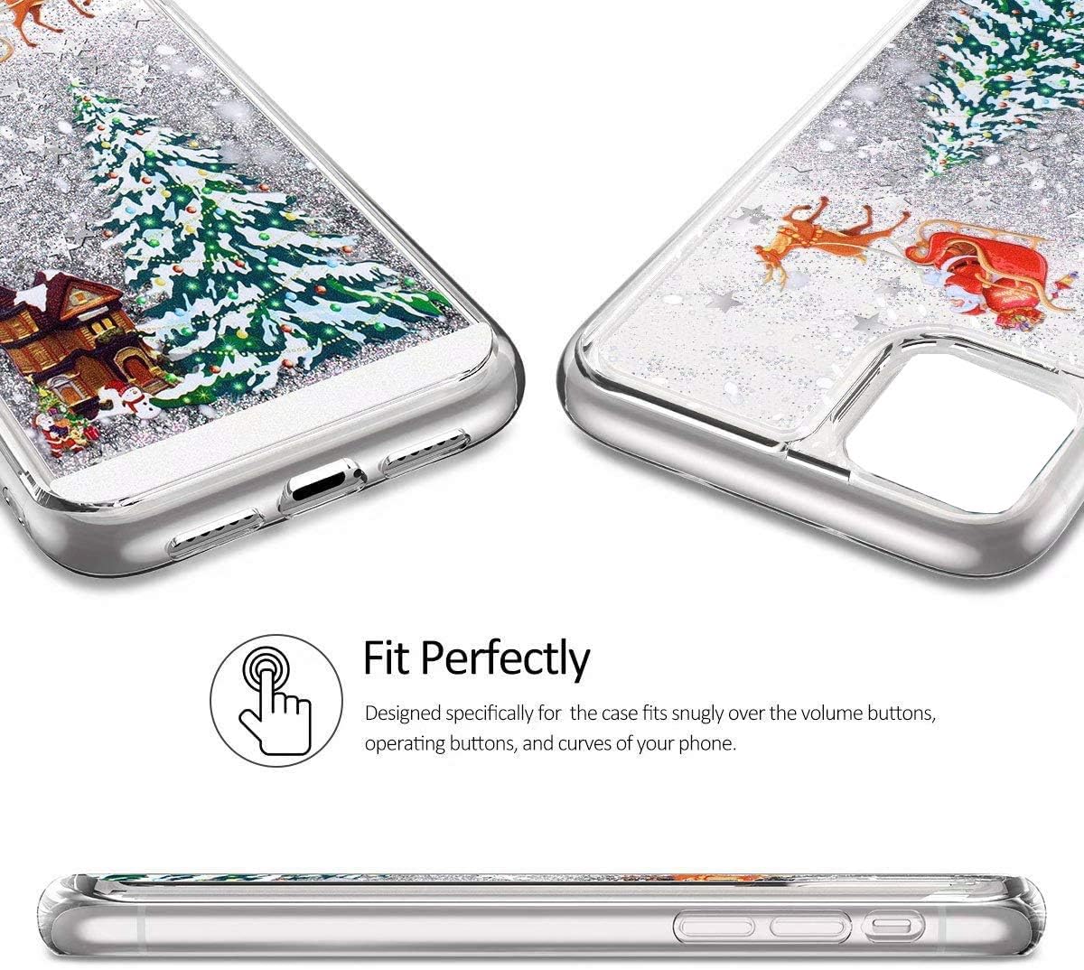 iPhone 13 Pro Glitter Liquid Case Silver Stars Clear Sparkly Shockproof Cover Mobile Arcade Ltd