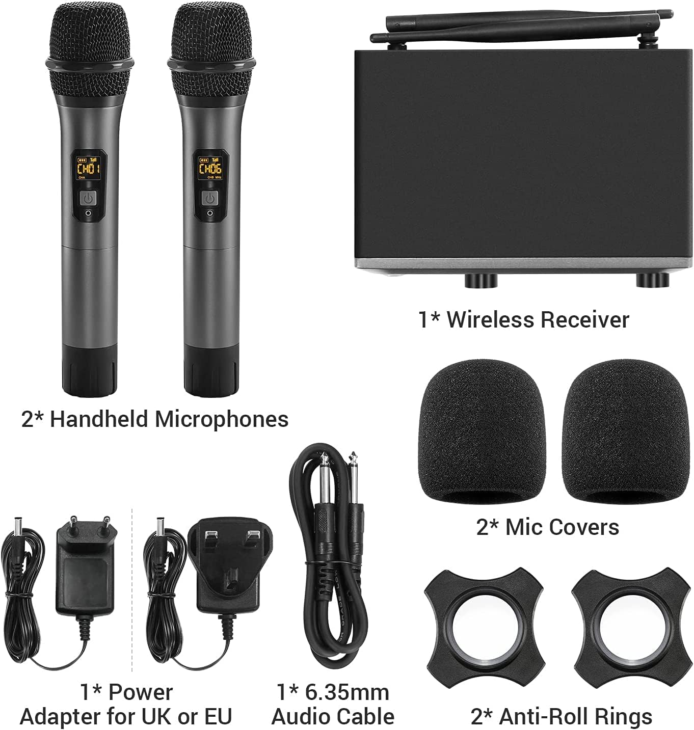cTONOR TW820 Dual Wireless UHF Microphones System – Handheld Mics for Karaoke Mobile Arcade Ltd