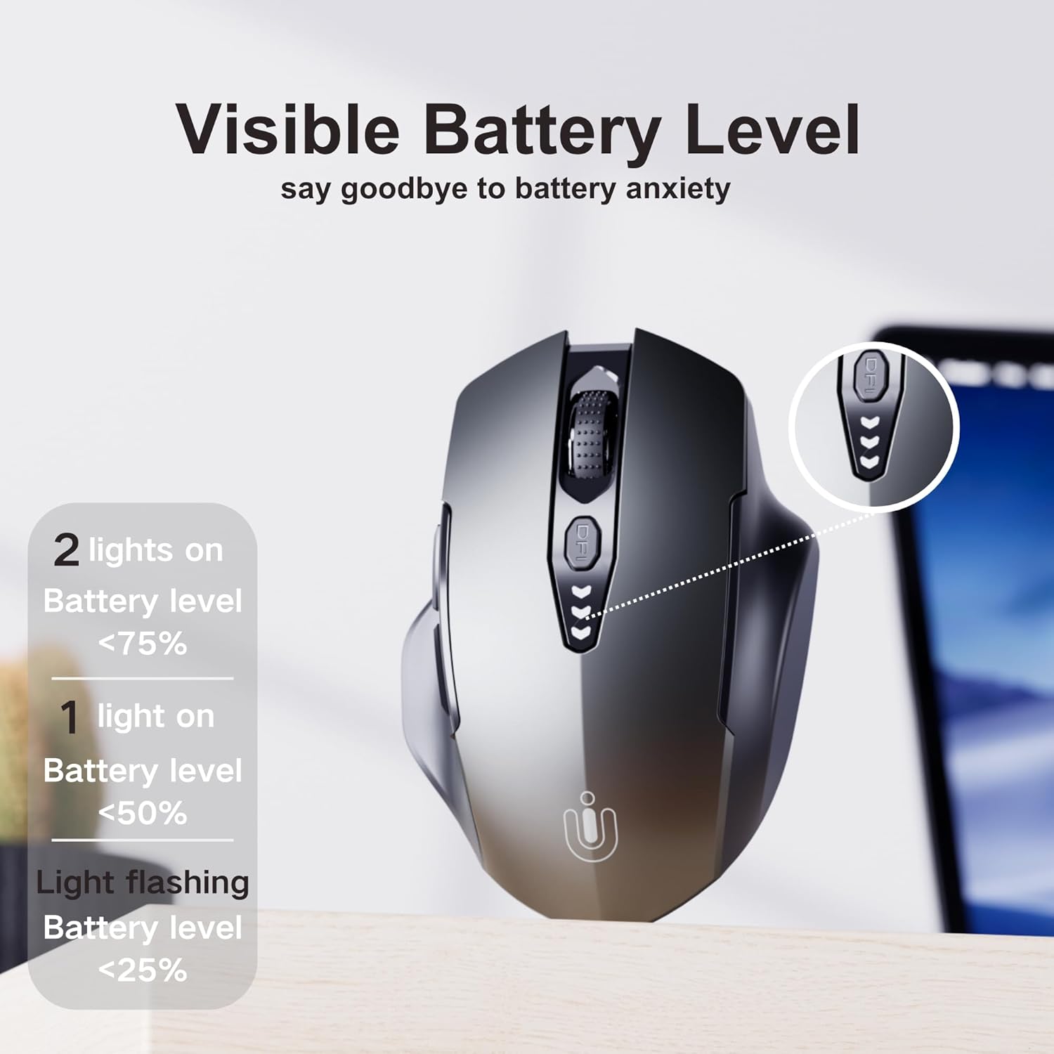 Uineer Rechargeable Wireless Mouse with DPI Control & Battery Display Mobile Arcade Ltd
