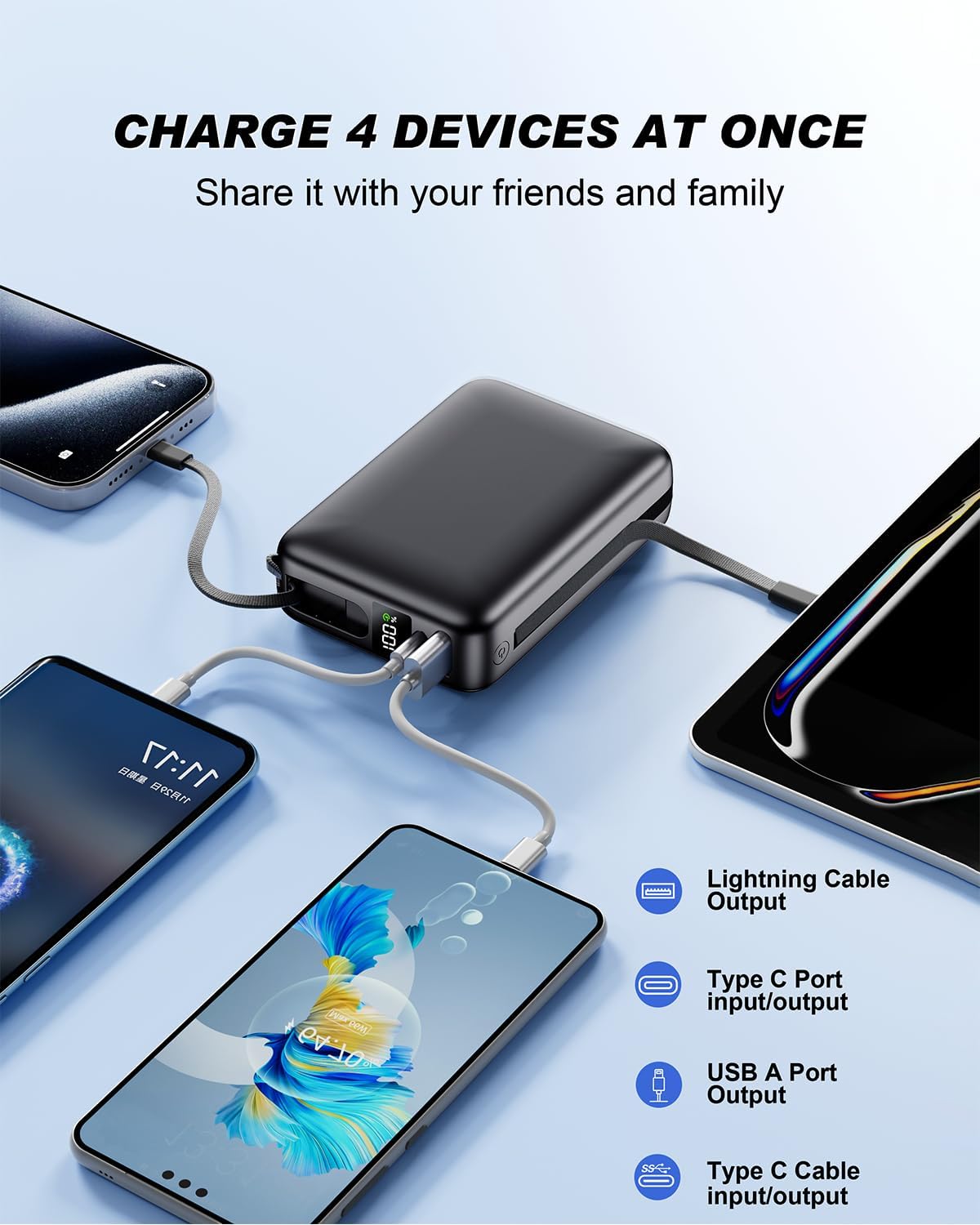 26800mAh Power Bank – Fast Charging Portable Charger with 2 Ports & 2 Cables Mobile Arcade Ltd