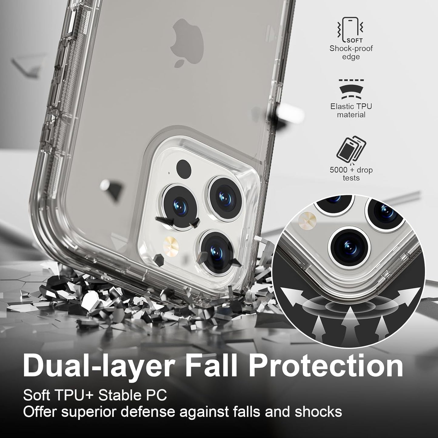 iPhone 15 Pro Case Crystal Gray Heavy Duty Shockproof Dual Layer Clear Cover Mobile Arcade Ltd