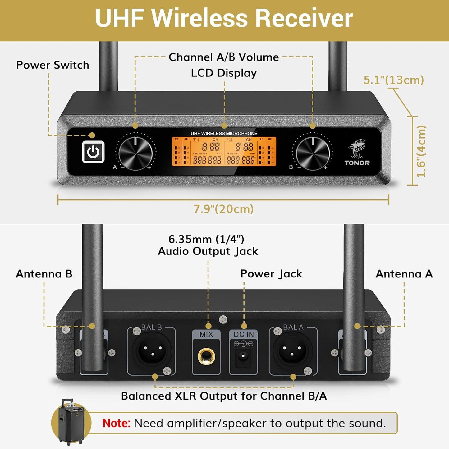 cTONOR TW820 Dual Wireless UHF Microphones System – Handheld Mics for Karaoke Mobile Arcade Ltd