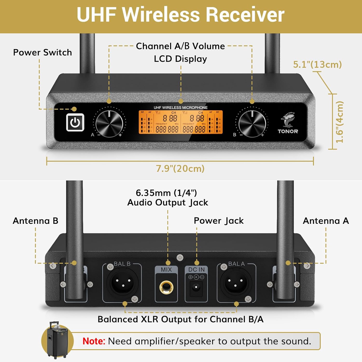 cTONOR TW820 Dual Wireless UHF Microphones System – Handheld Mics for Karaoke Mobile Arcade Ltd