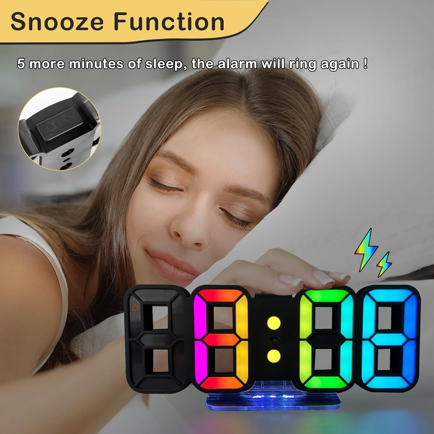 Seutgjie RGB LED Digital Alarm Clock – Wall/Desk Clock with Remote & Snooze Mobile Arcade Ltd