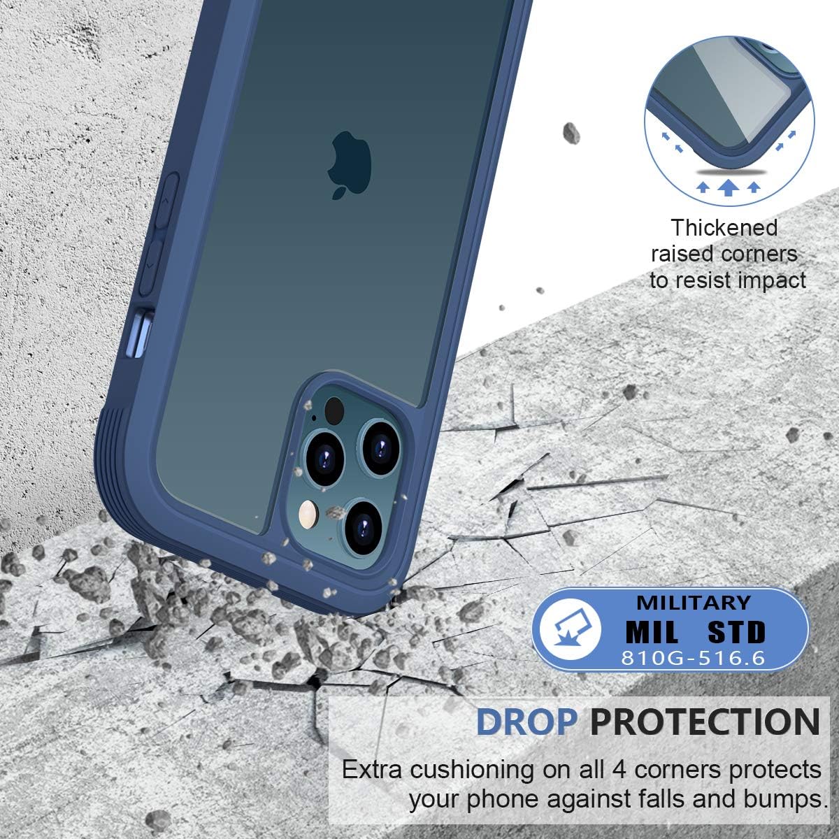 iPhone 12/12 Pro Case 6.1" Dark Blue Glass Full Body Clear Cover Mobile Arcade Ltd