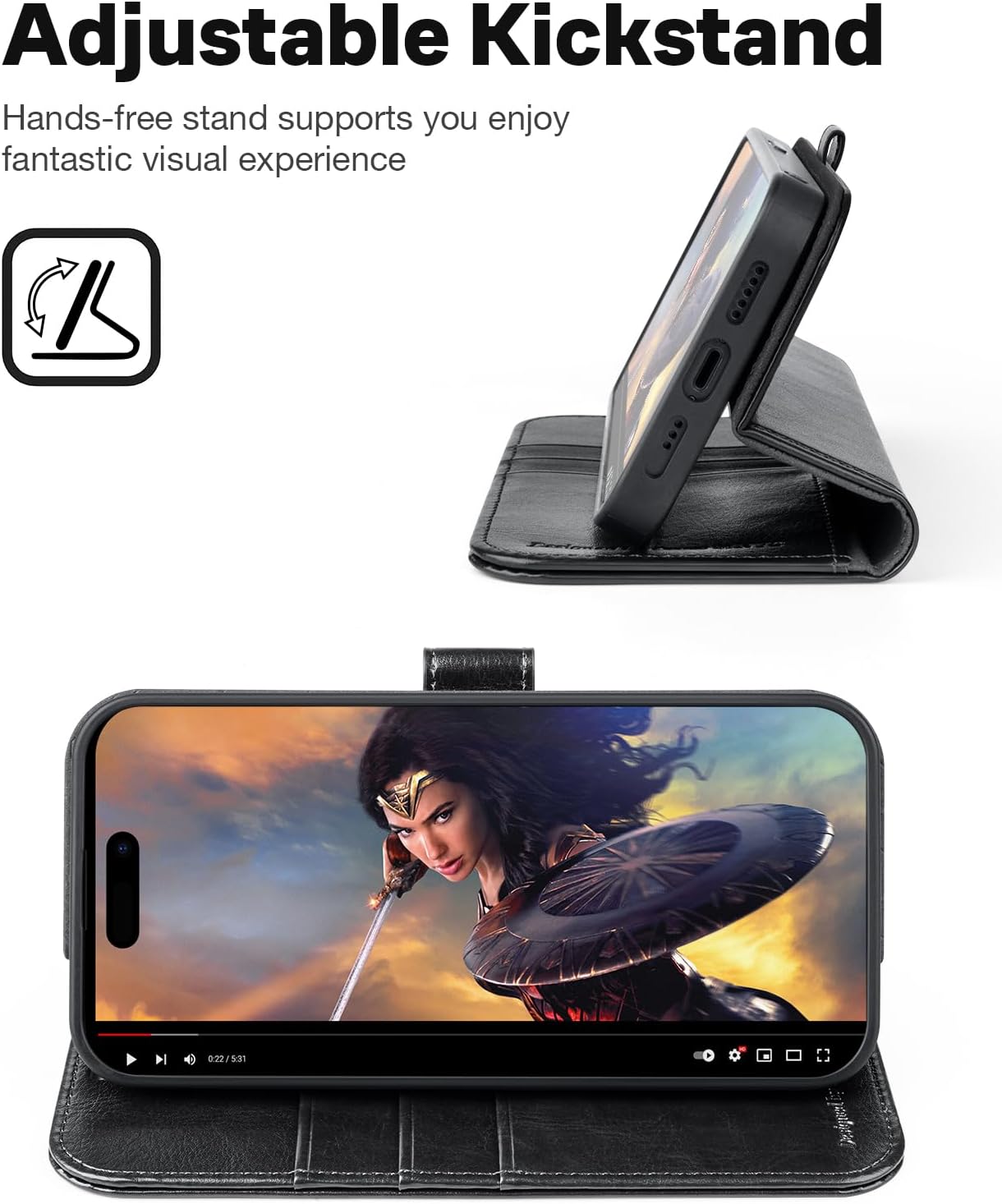 iPhone 15 Pro Max Wallet Case Black Magnetic 2-in-1 Flip Leather Cover RFID Mobile Arcade Ltd