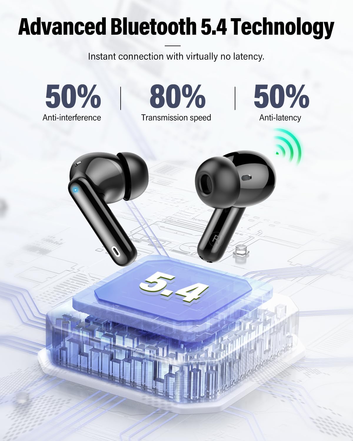 Bluetooth 5.4 Wireless Earbuds, Bass Stereo, Noise Cancelling Mic, IP7 Waterproof Mobile Arcade Ltd