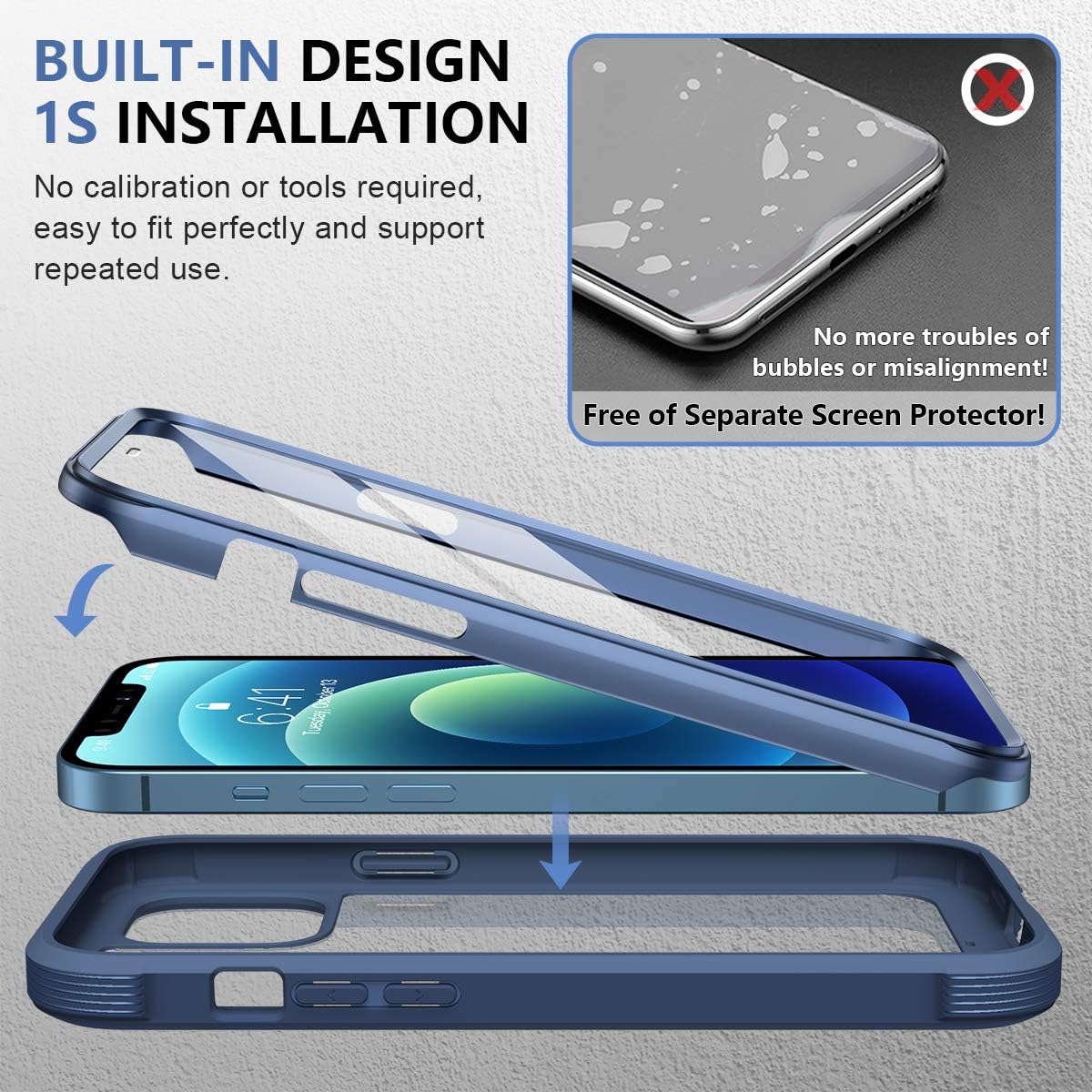 iPhone 12/12 Pro Case 6.1" Dark Blue Glass Full Body Clear Cover Mobile Arcade Ltd