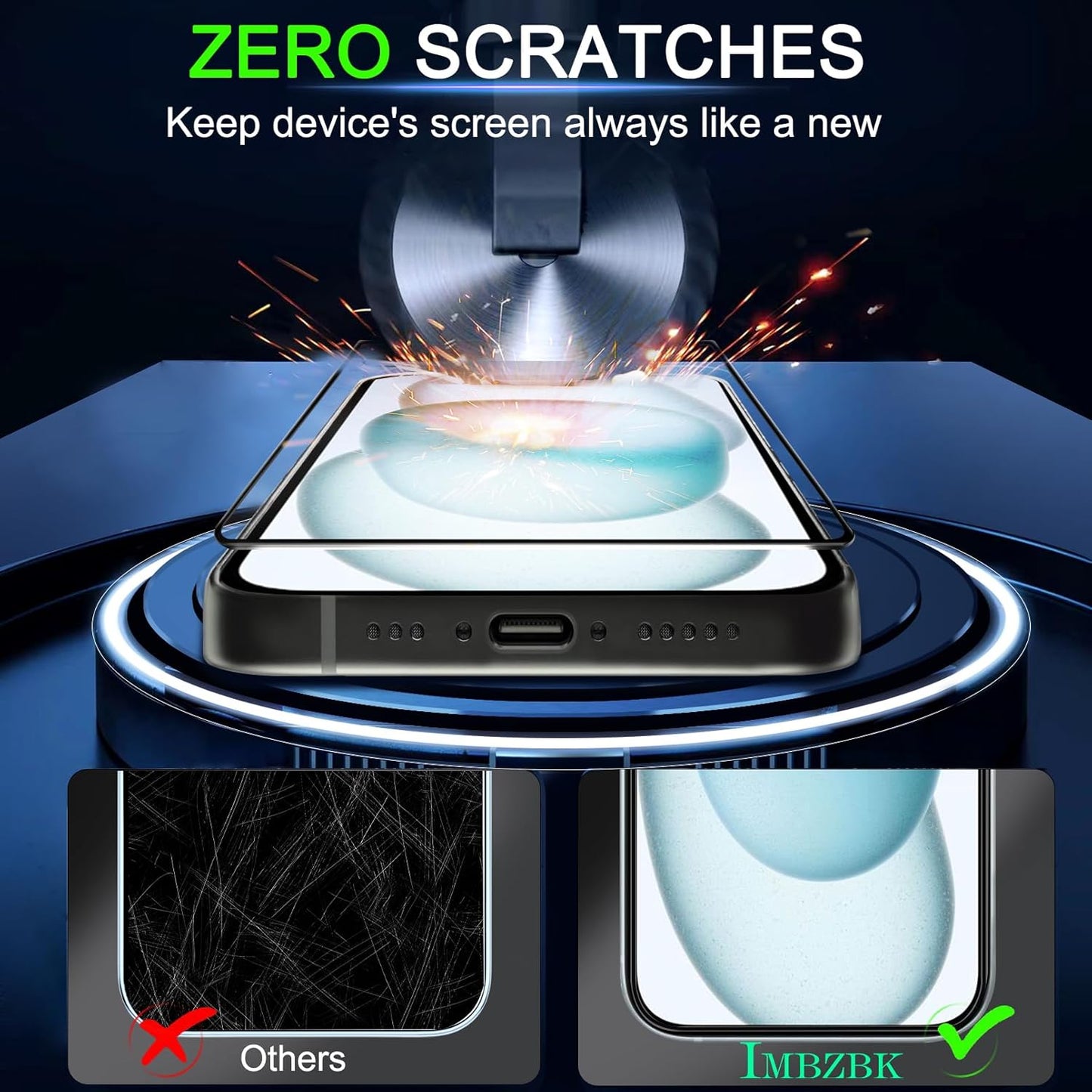 IMBZBK iPhone 15 Screen Protector & Camera Lens Cover 3+3 Pack Tempered Glass Mobile Arcade Ltd