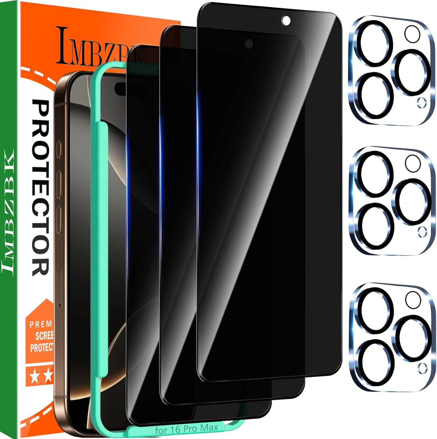 IMBZBK 3-Pack Privacy Screen + Camera Lens Protector 16 Pro Max Full Coverage