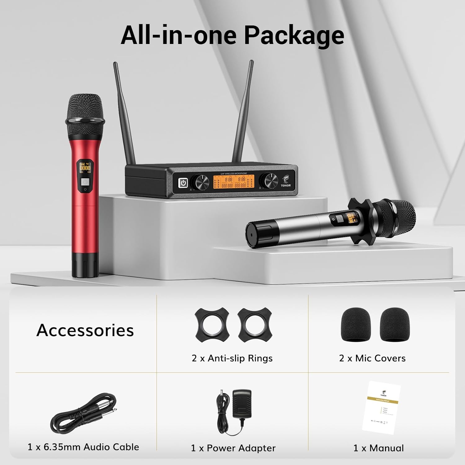 cTONOR TW820 Dual Wireless UHF Microphones System – Handheld Mics for Karaoke Mobile Arcade Ltd