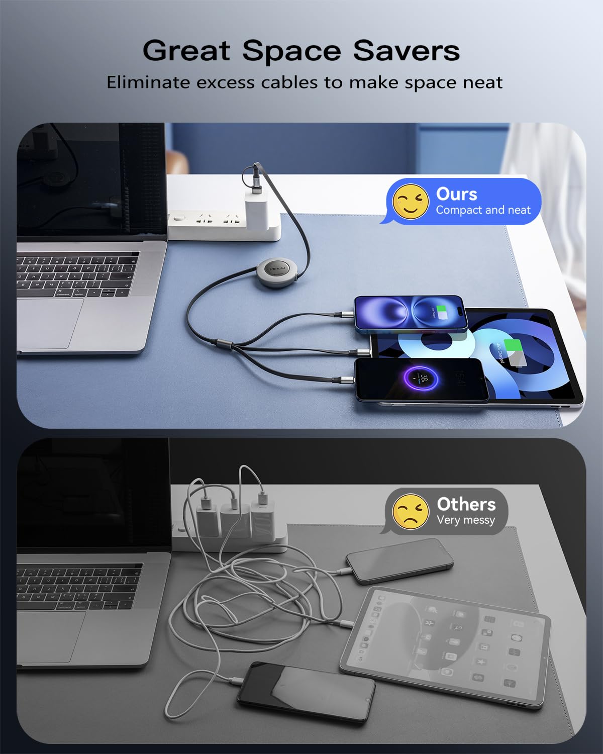 5 in 1 Retractable Multi Charger Cable 3.5A USB C Lightning Micro USB 1.2M Mobile Arcade Ltd