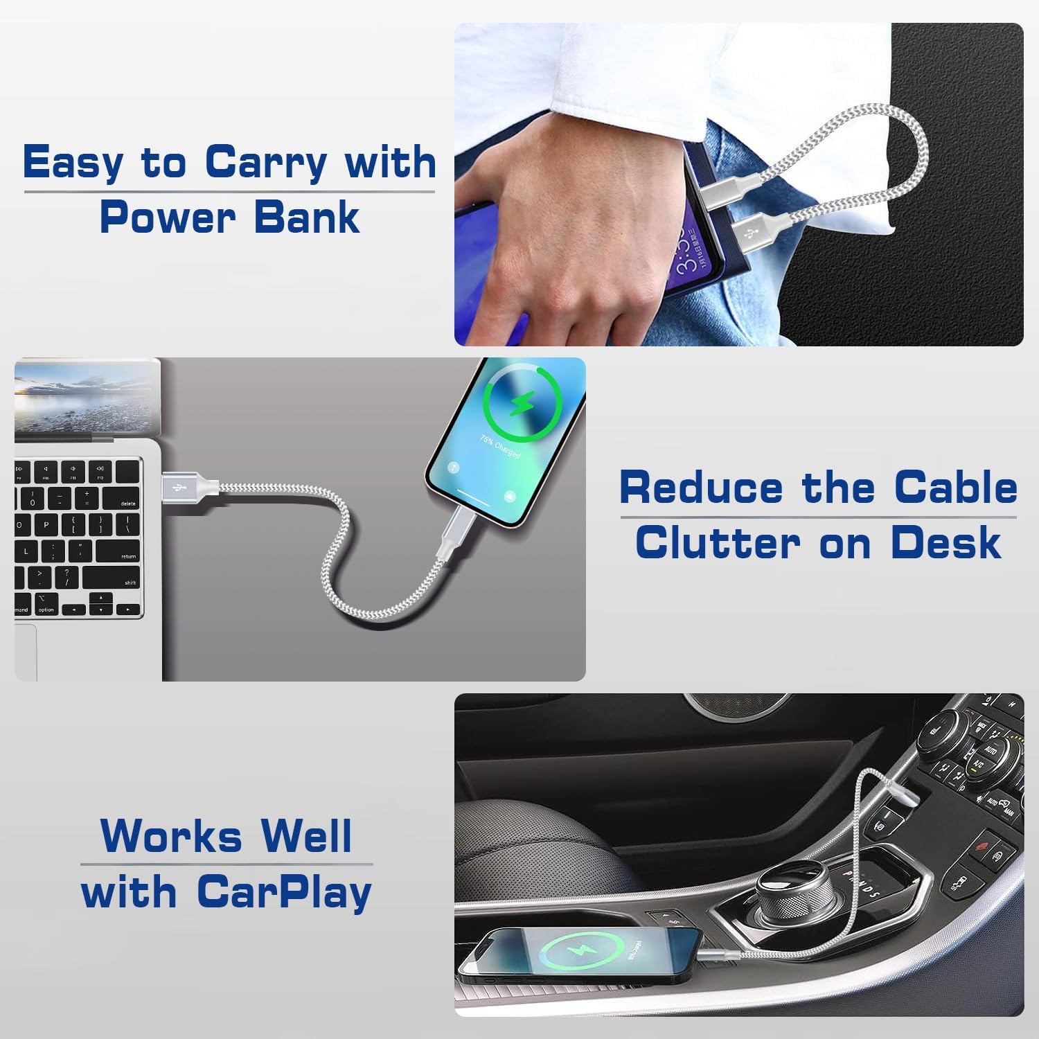 iPhone Charger Cable 30CM 2-Pack | MFi Certified Fast Charging Lightning Lead Mobile Arcade Ltd