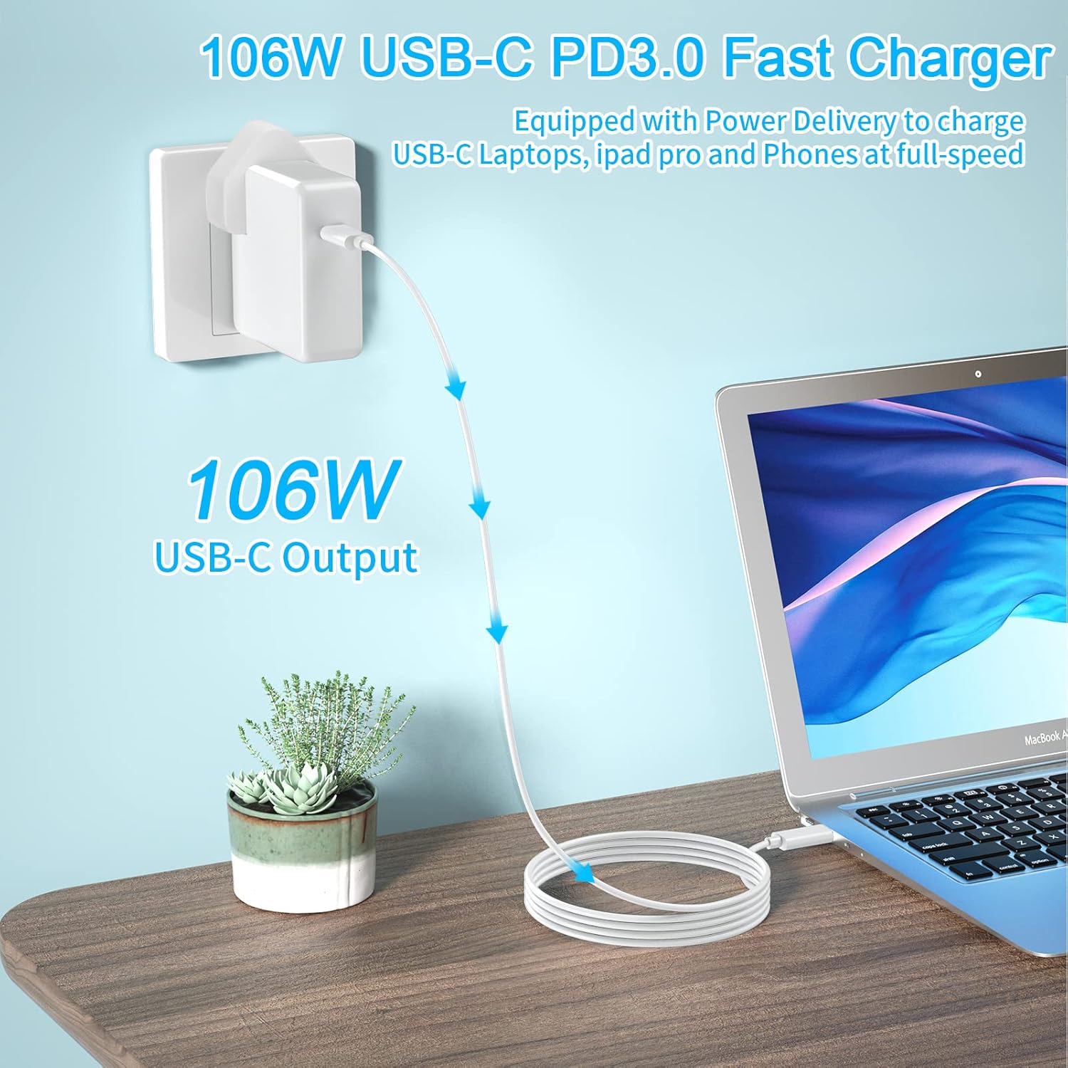 Tearplex 106W USB-C Fast Charger with 2M Cable for MacBook & USB-C Devices Mobile Arcade Ltd