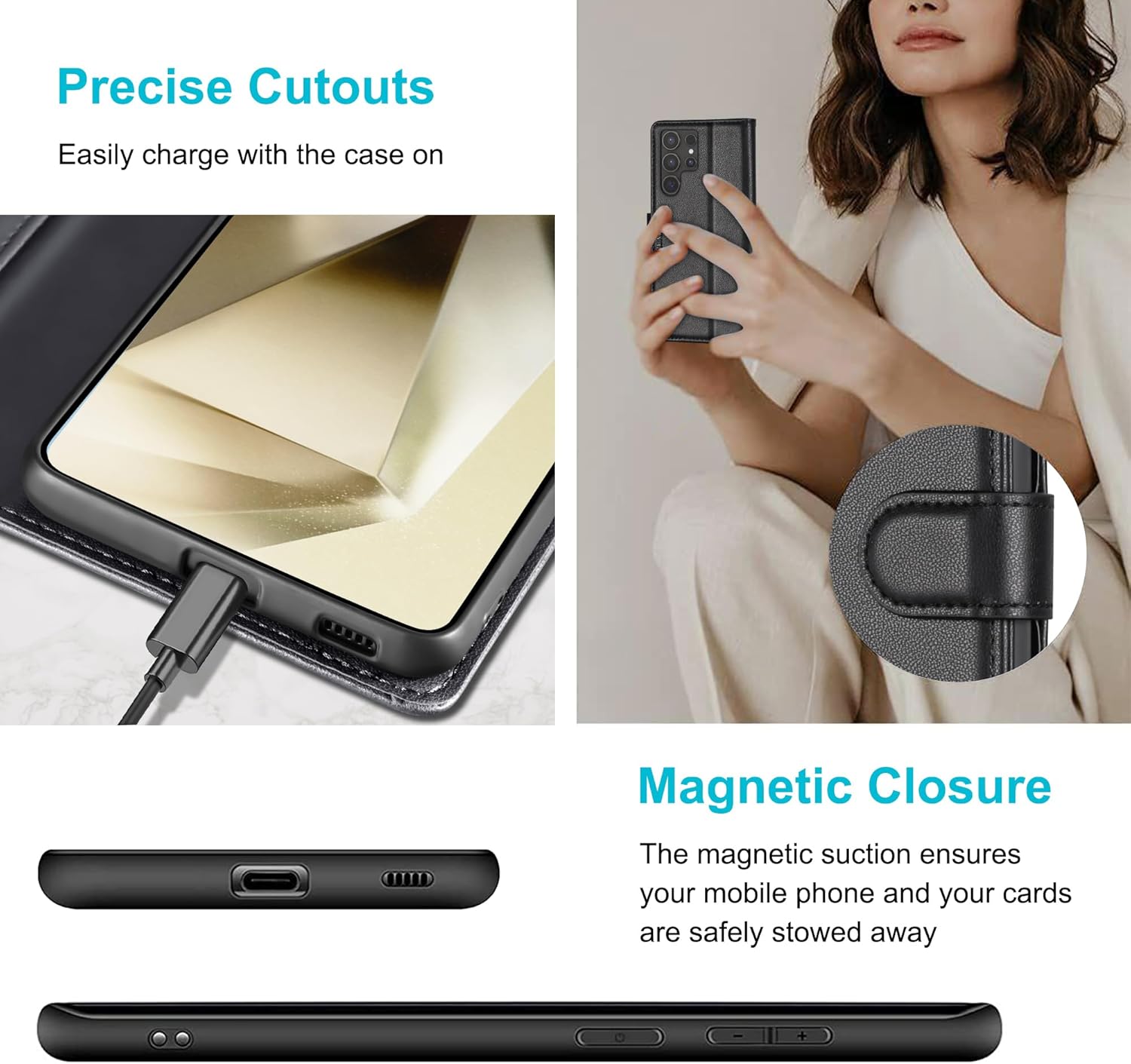 Galaxy S25 Ultra Wallet Case Black Kickstand Shockproof 4 Card Slot Cover Mobile Arcade Ltd