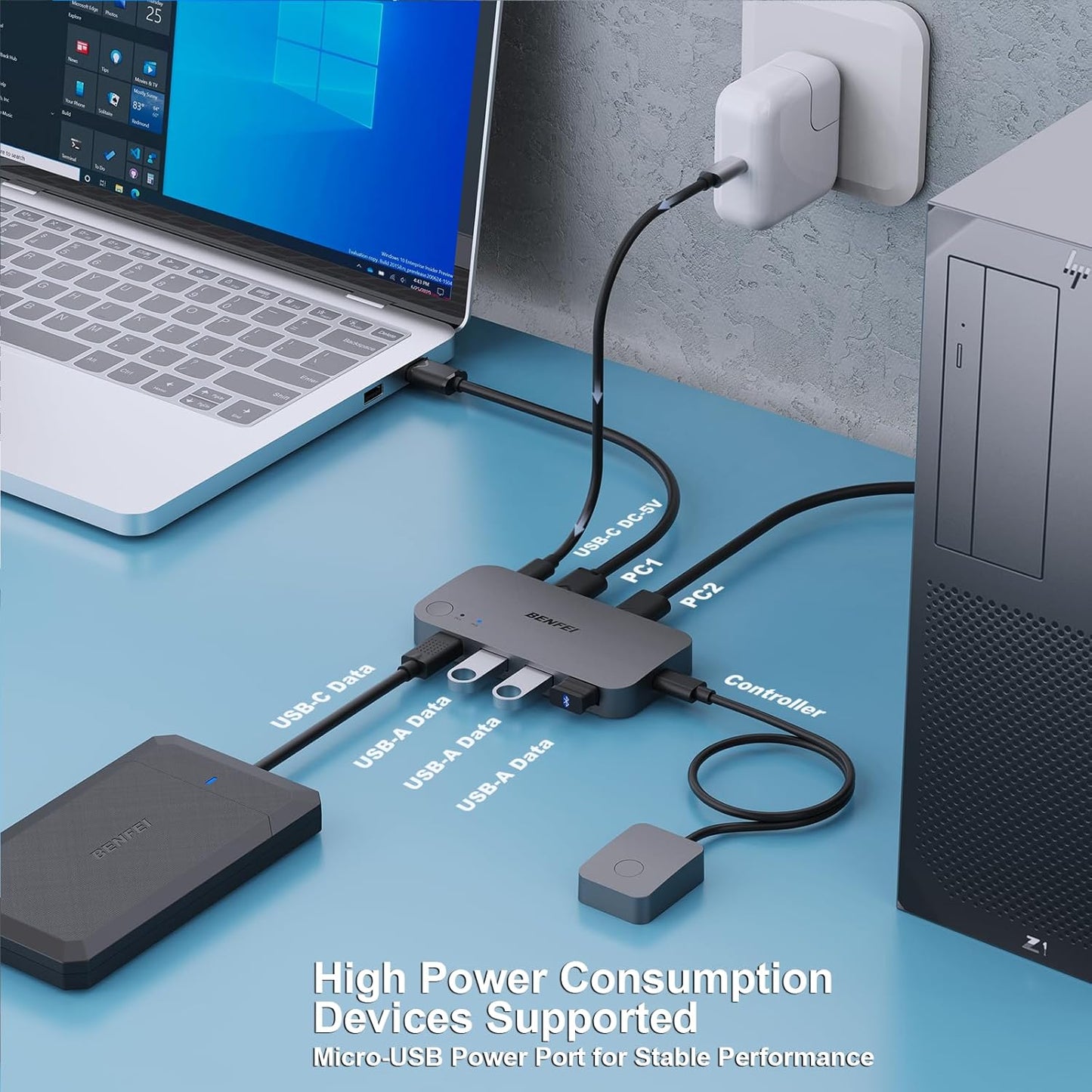 BENFEI USB 3.0 Switch 2 PC Share 3 USB-A & 1 USB-C Ports with Remote Control Mobile Arcade Ltd