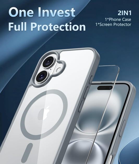 iPhone 16 Clear Magnetic Case Gray Shockproof Slim Anti-Yellow Drop Cover Mobile Arcade Ltd