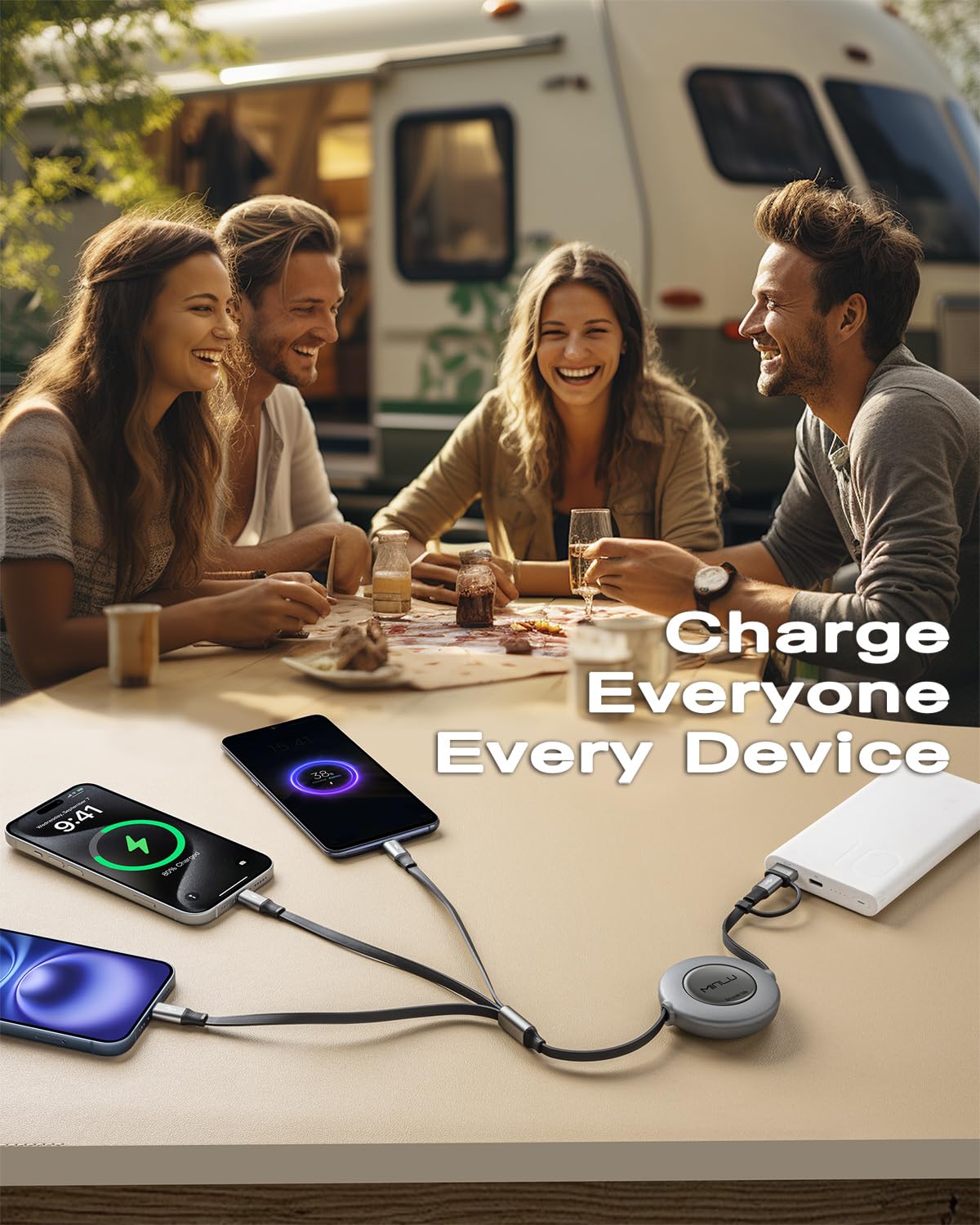 5 in 1 Retractable Multi Charger Cable 3.5A USB C Lightning Micro USB 1.2M Mobile Arcade Ltd