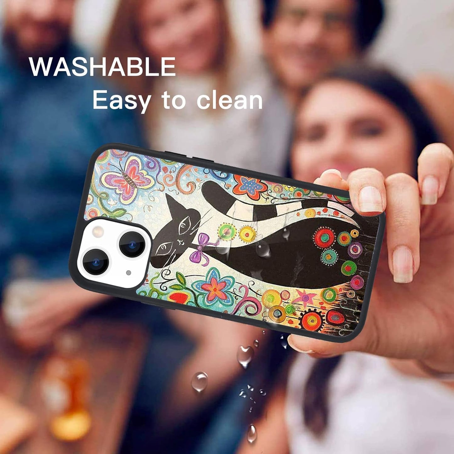 iPhone 13 Case Cute Colorful Cat Design Soft Bumper Hard Back Cover 6.1" Mobile Arcade Ltd