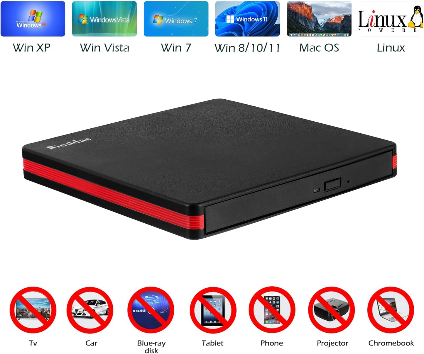 Rioddas USB 3.0 External CD/DVD Drive Burner for Laptop, PC, Mac & Linux Mobile Arcade Ltd