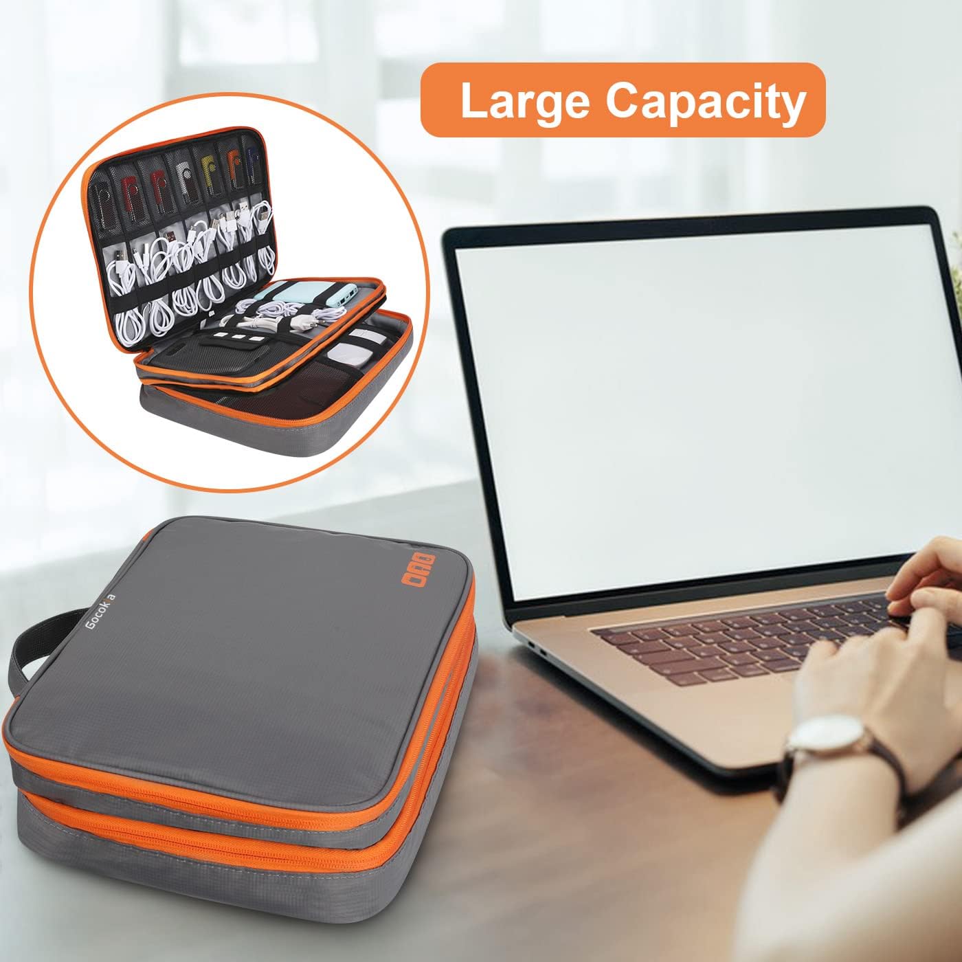 Large Travel Electronics Organizer Bag, Waterproof Cable & Gadget Storage, Grey Mobile Arcade Ltd