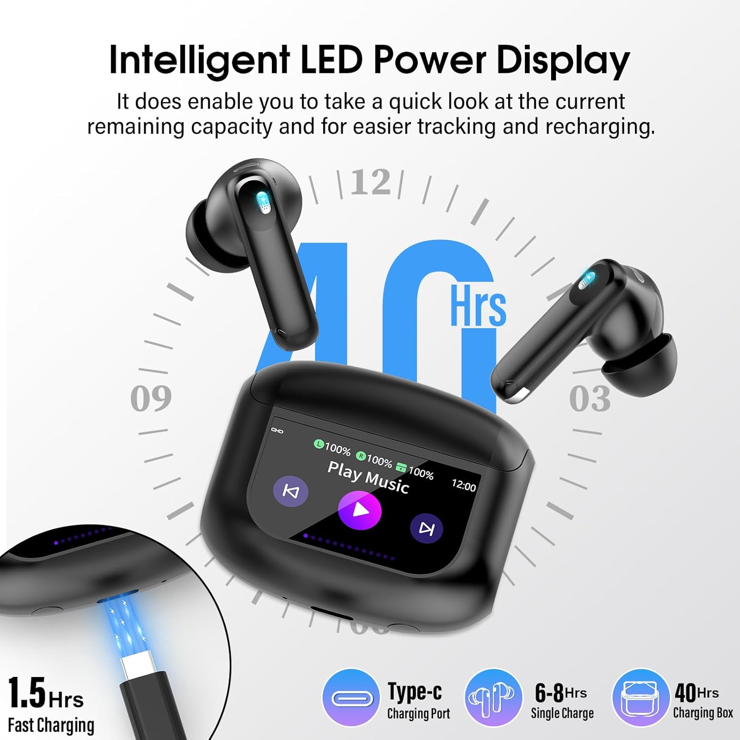 Bluetooth 5.4 Wireless Earbuds, ANC, 48H, Touchscreen, IPX7, 5 EQ Modes Mobile Arcade Ltd
