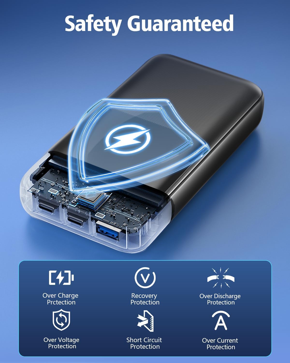 15000mAh Fast Charging Power Bank with 2 Built-in Cables & LED Display, Black Mobile Arcade Ltd